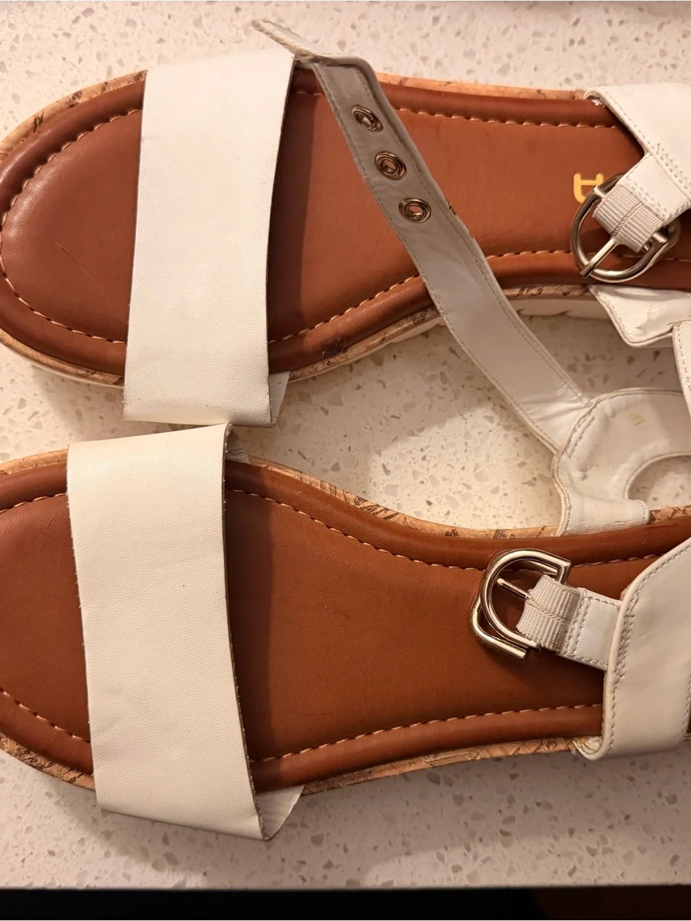 Unisa White Cork-Trim Platform Sandals